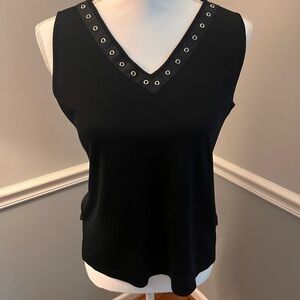 Misook Black Sleeveless V-Neck Tunic Top w/ Grommet Detail | Size Small